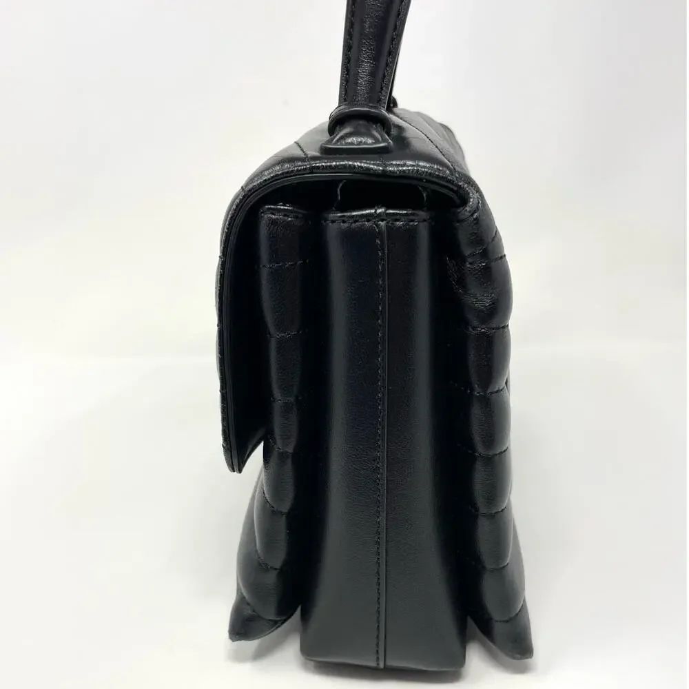 Tory Burch Kira Chevron Leather Top Handle Satchel 2 Way Shoulder Bag Black Gold - Picture 7 of 15